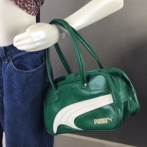 Vintage 90s Kelly Green White PUMA Purse Tote 2 Handles 14x7x7